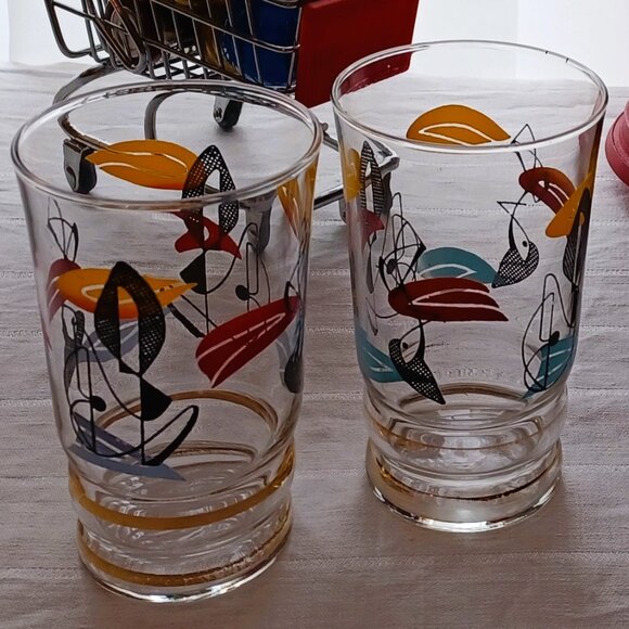 Vintage, Retro, 50s French style, small Glasses duo,  Abstract Atomic pattern - Picture 15 of 16
